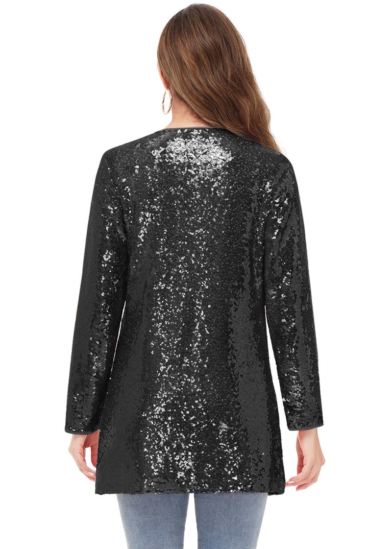 Anna-Kaci Women's Open Front Sequin Coat Las Vegas Blazer Party Club Cocktail Jacket Outerwear, Black, Large - Image 2
